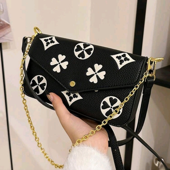 1pc 2025 New Style Classic Versatile Printed Pattern Metal Chain Decor Underarm